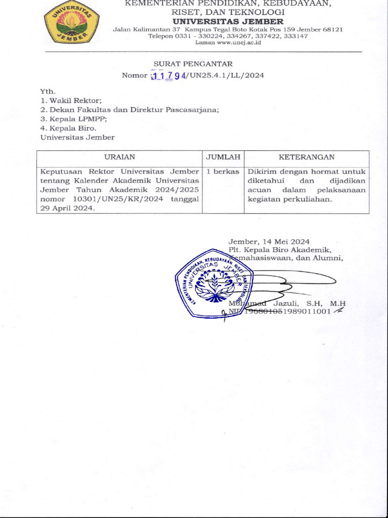 Kalender Akademik Universitas Jember 2024 2025 Pdf
