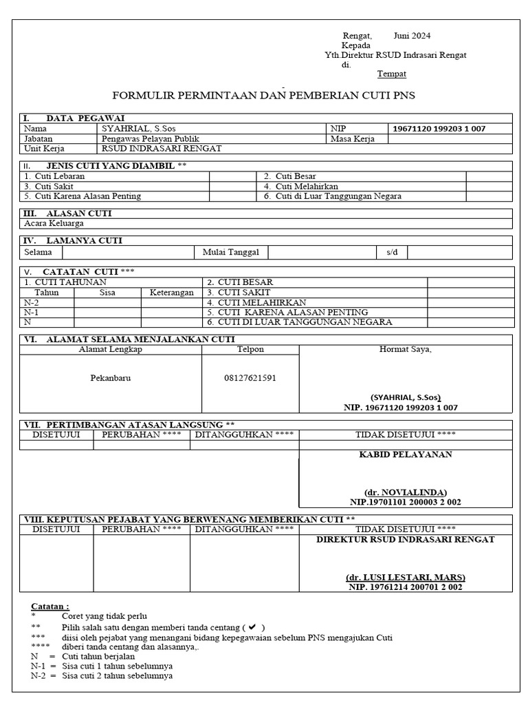 Formulir Cuti Pns Wanda Juni Pdf