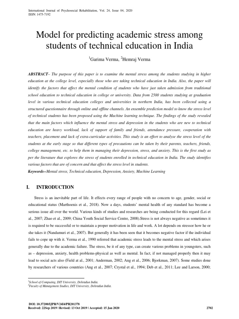 Predicting Academic Stress in Indian Tech Students | PDF | Accuracy And ...