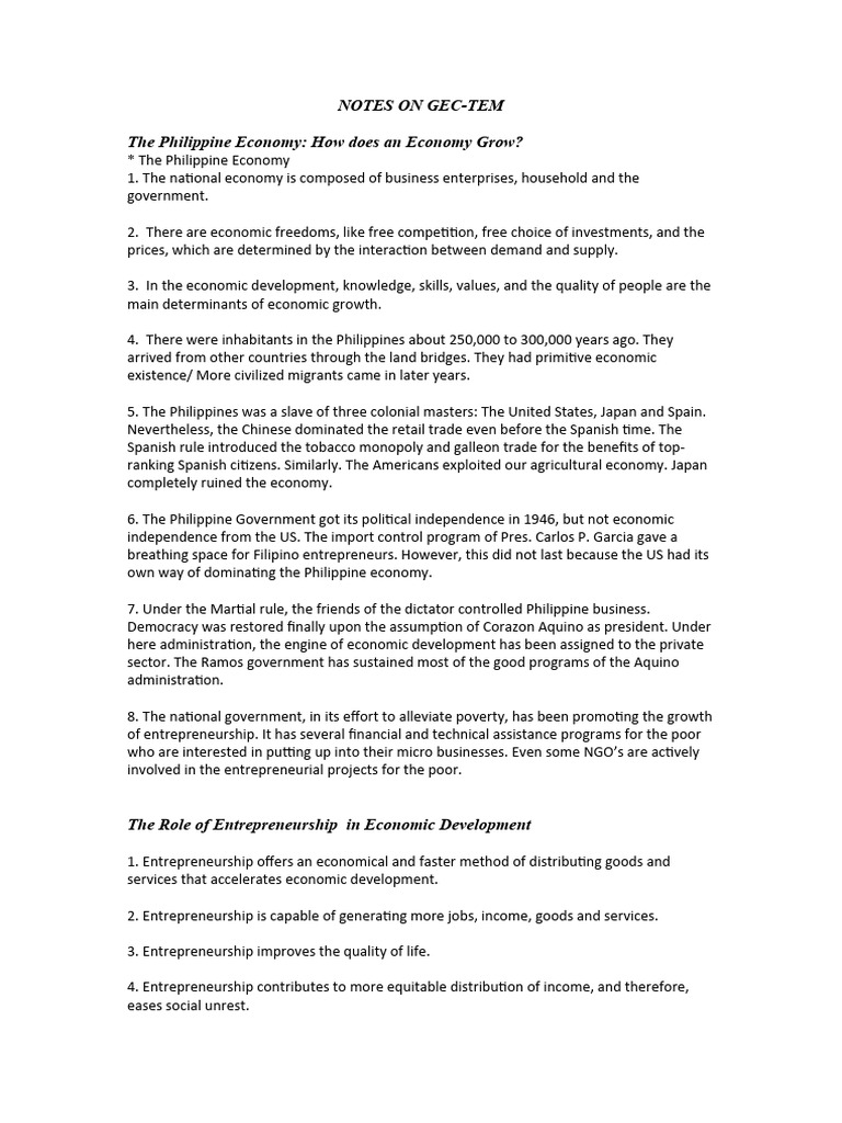 Philippine Economic Growth and Entrepreneurship | PDF ...