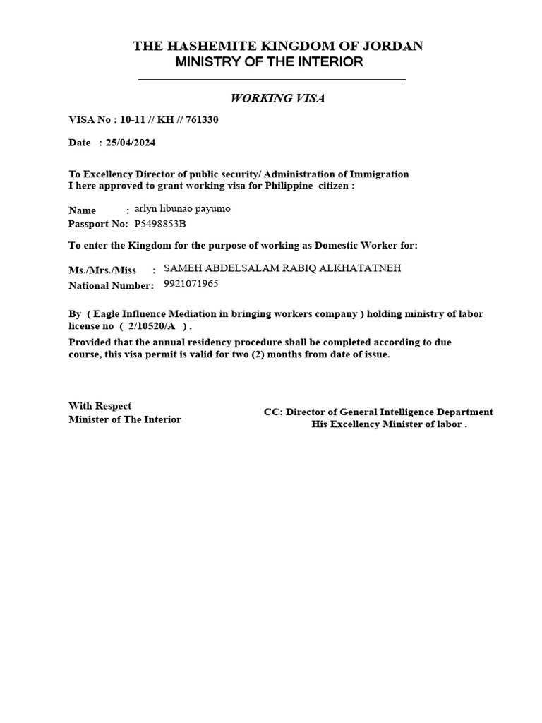 ARLYN | PDF | Travel Visa | Employment