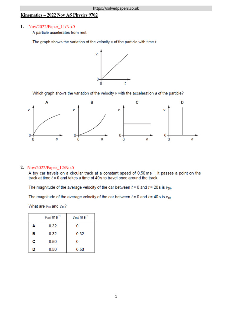 2022N Kinematics AS Physics 9702 | PDF | Business | Art