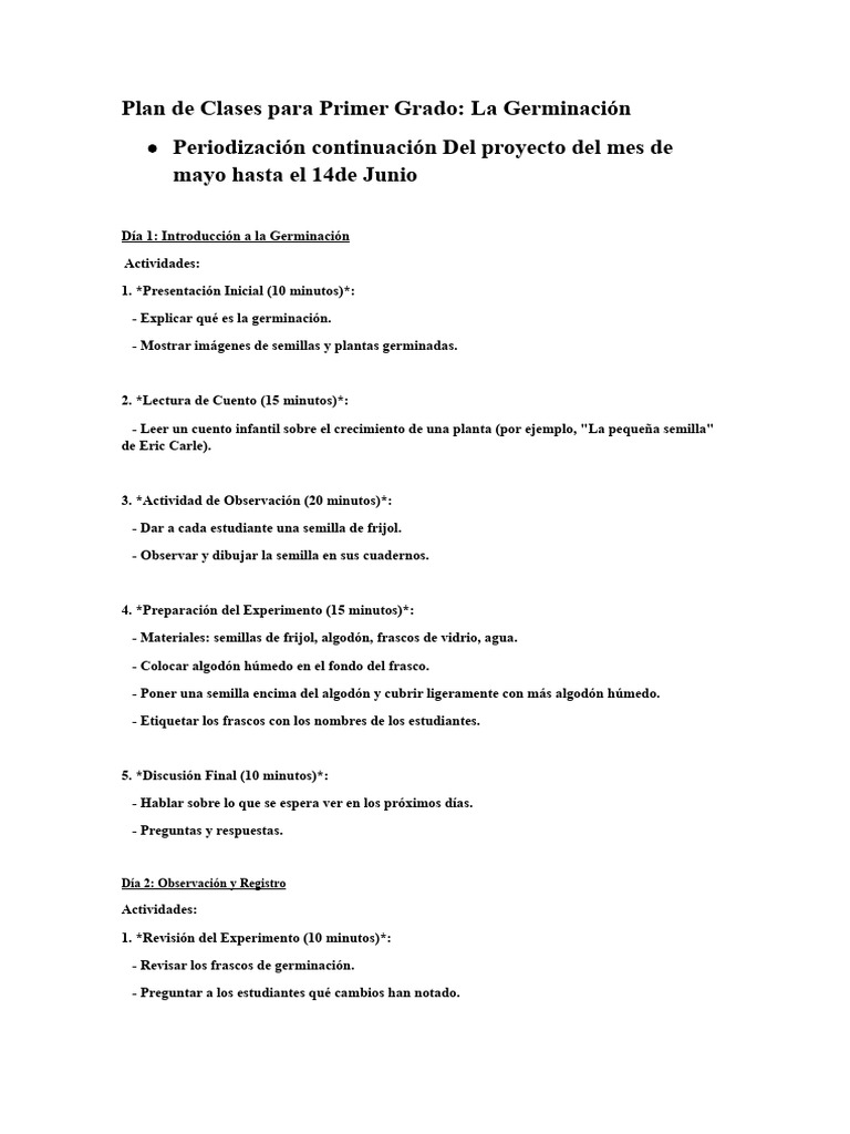 Plan de Clases para Primer Grado w-1 | PDF | Semilla | Germinación