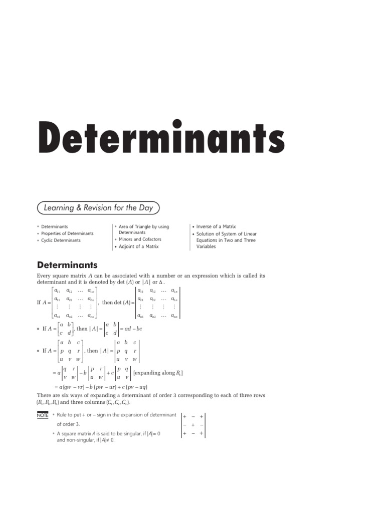 Determinants Notes Class 12 | PDF | Determinant | Matrix (Mathematics)
