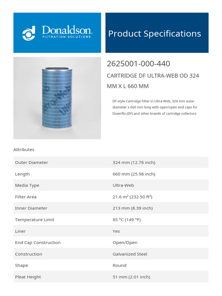 Ultra-Web DF Cartridge Filter Specs | PDF | Technology & Engineering