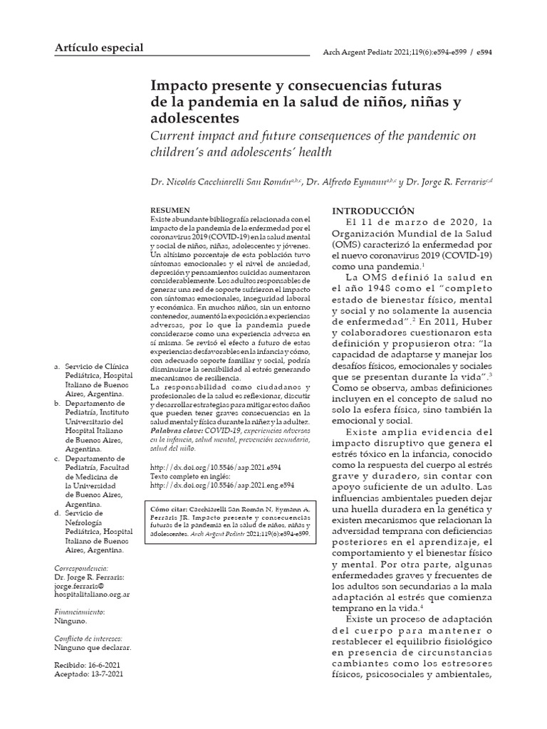 Impacto de la pandemia en la salud infantil | PDF | Depresión (estado ...