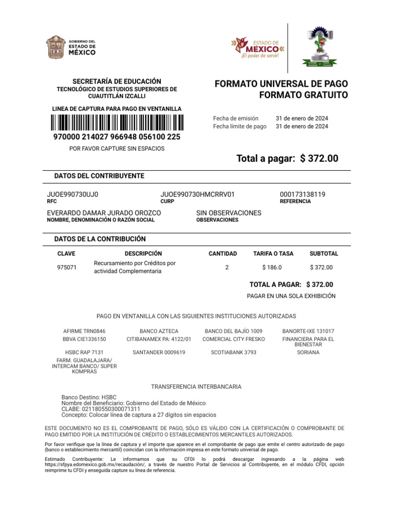 Formato de Pago Secretaría Educación | PDF | Bancos | Finanzas personales