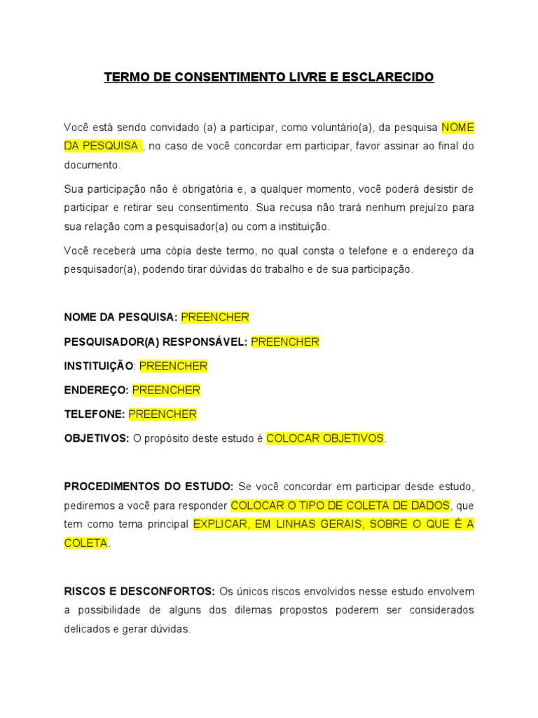 Termo de Consentimento Livre e Esclarecido | PDF | Autoajuda | Bem-estar