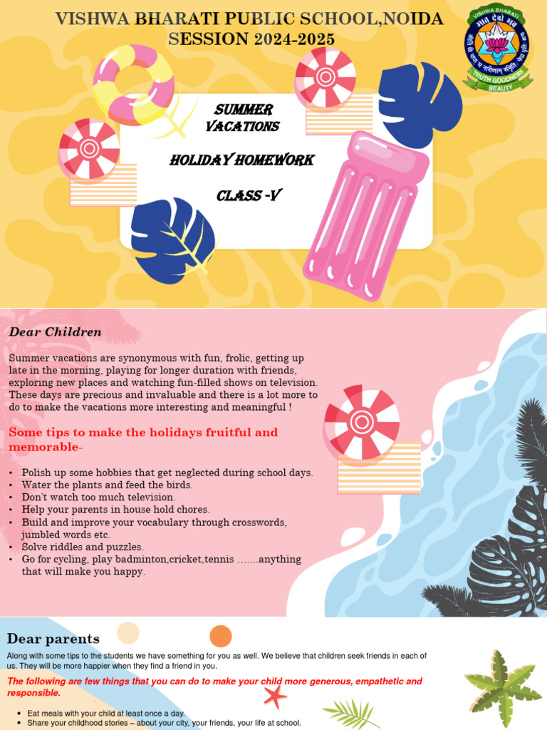 Class 5 Summer Holiday Homework 2024-25 | PDF