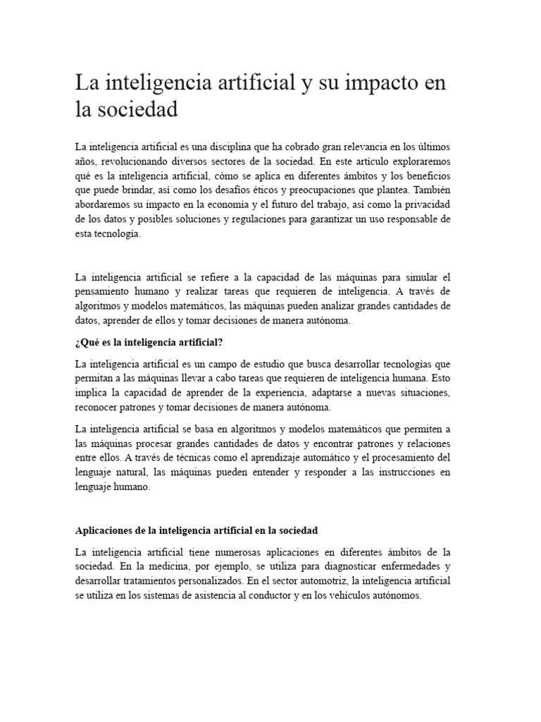 Impacto de la IA en la Sociedad | PDF | Inteligencia artificial ...