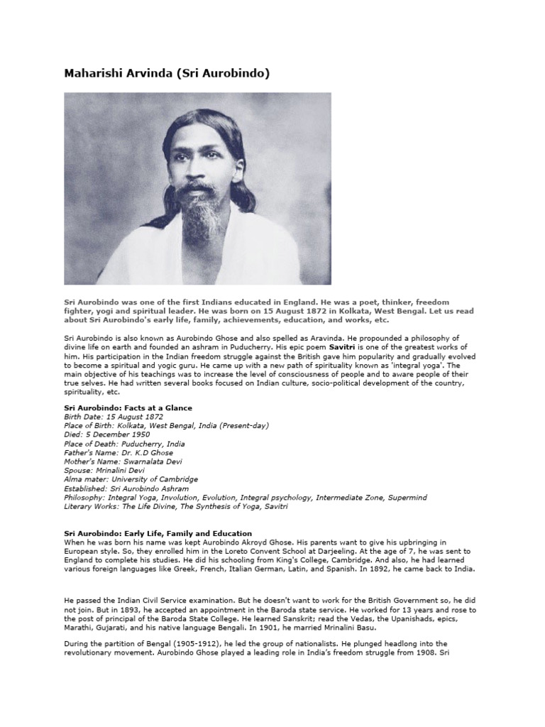 Unit-3 Maharishi Arvinda (Sri Aurobindo) | PDF | Sri Aurobindo