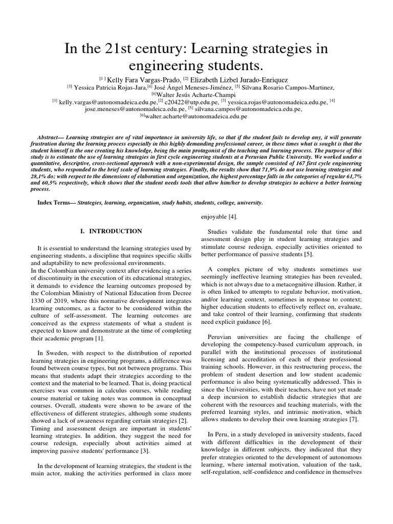 Learning Strategies for Engineering Students | PDF | Constructivism ...