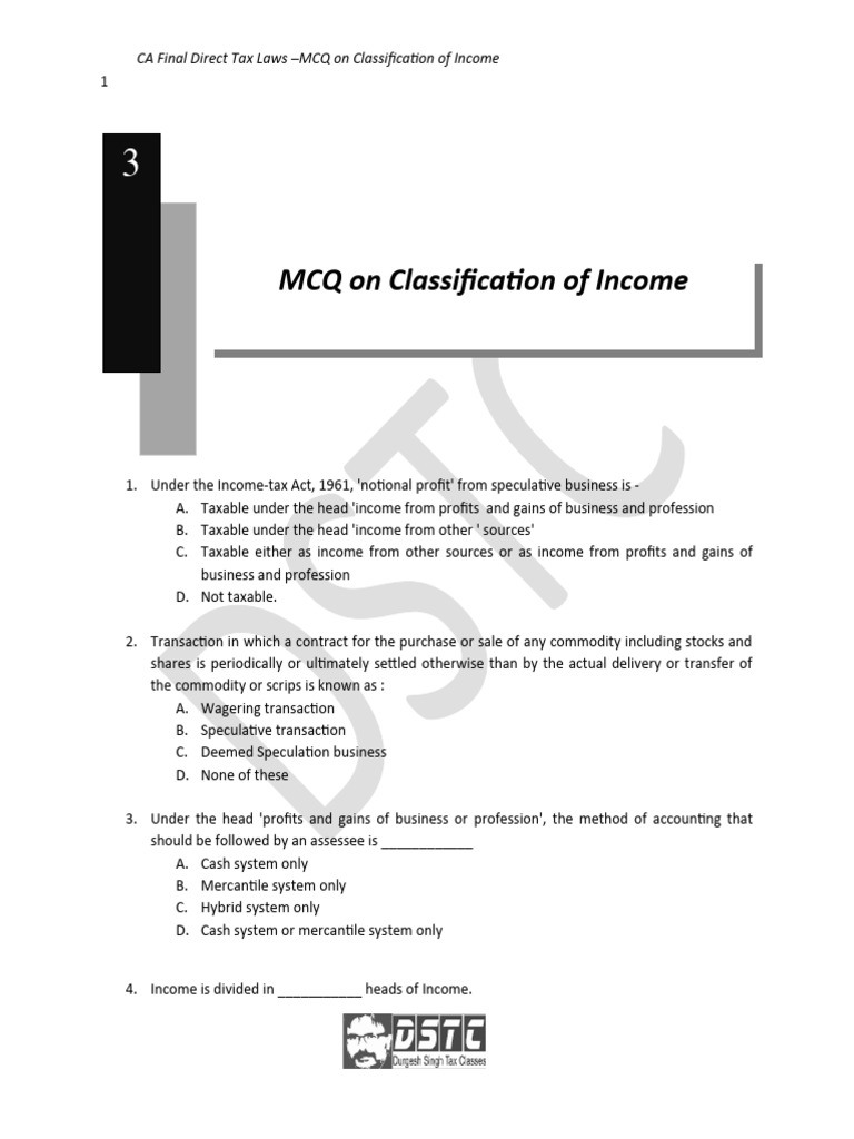 Chapter 3 mcqs on classification of income pdf income taxation in