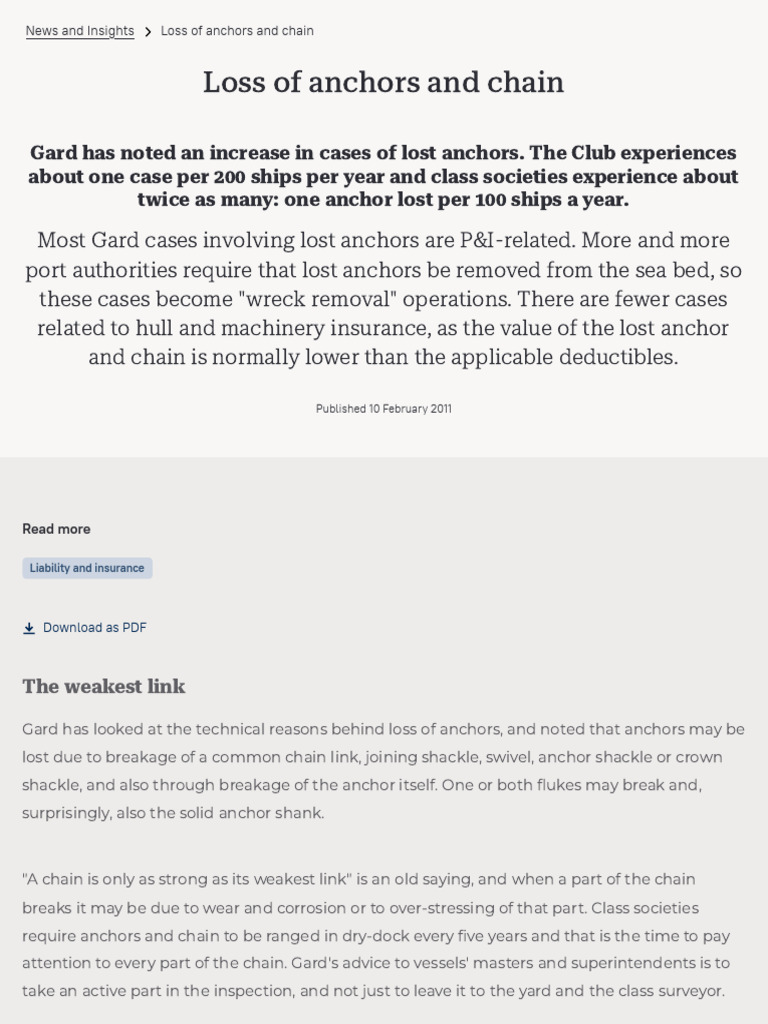 Loss of Anchors and Chain - Gard | PDF | Anchor