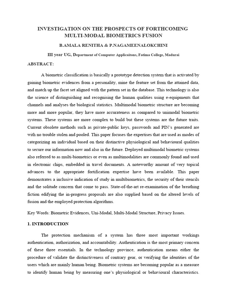Future of Multi-Modal Biometrics Fusion | PDF | Biometrics | Authentication