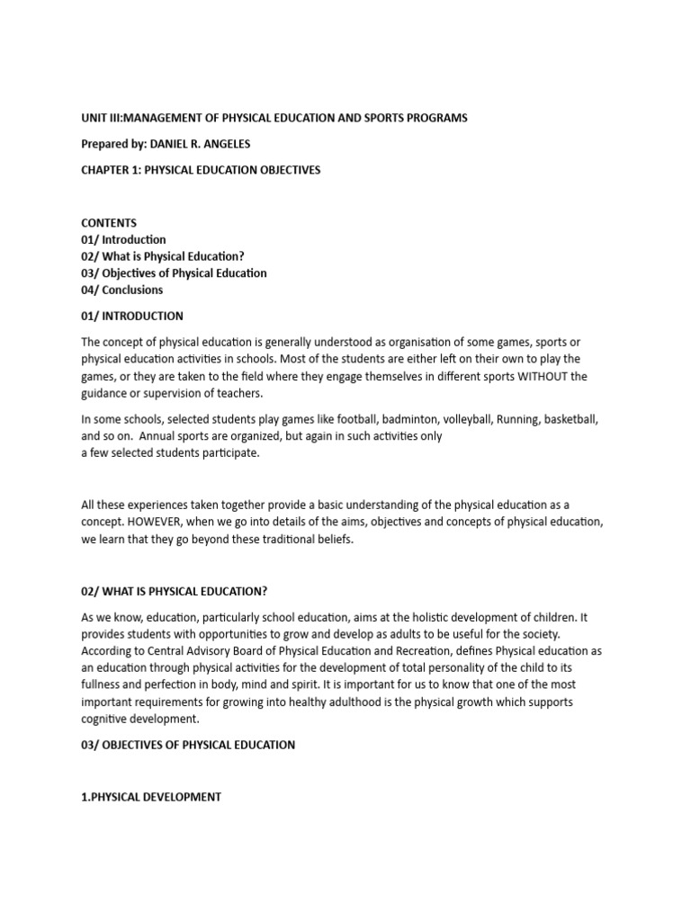 Physical Education Objectives Overview | PDF | Physical Education ...