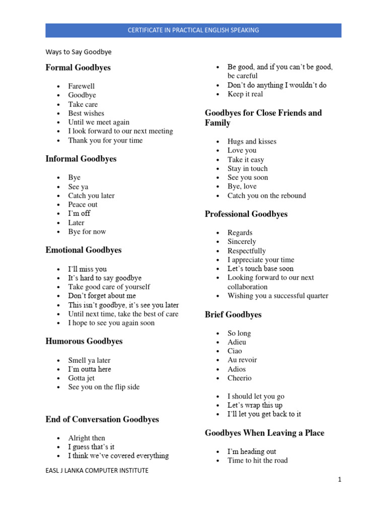 Ways To Say Goodbye | PDF