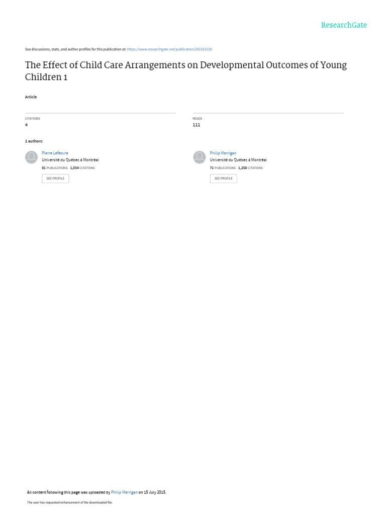 The Effect of Child Care Arrangements On Developme | PDF | Child Care ...