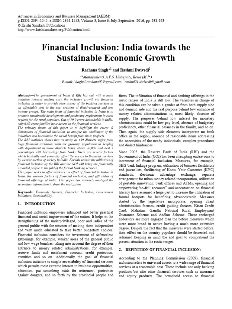 Financial Inclusion for India's Growth | PDF | Financial Inclusion | Banks