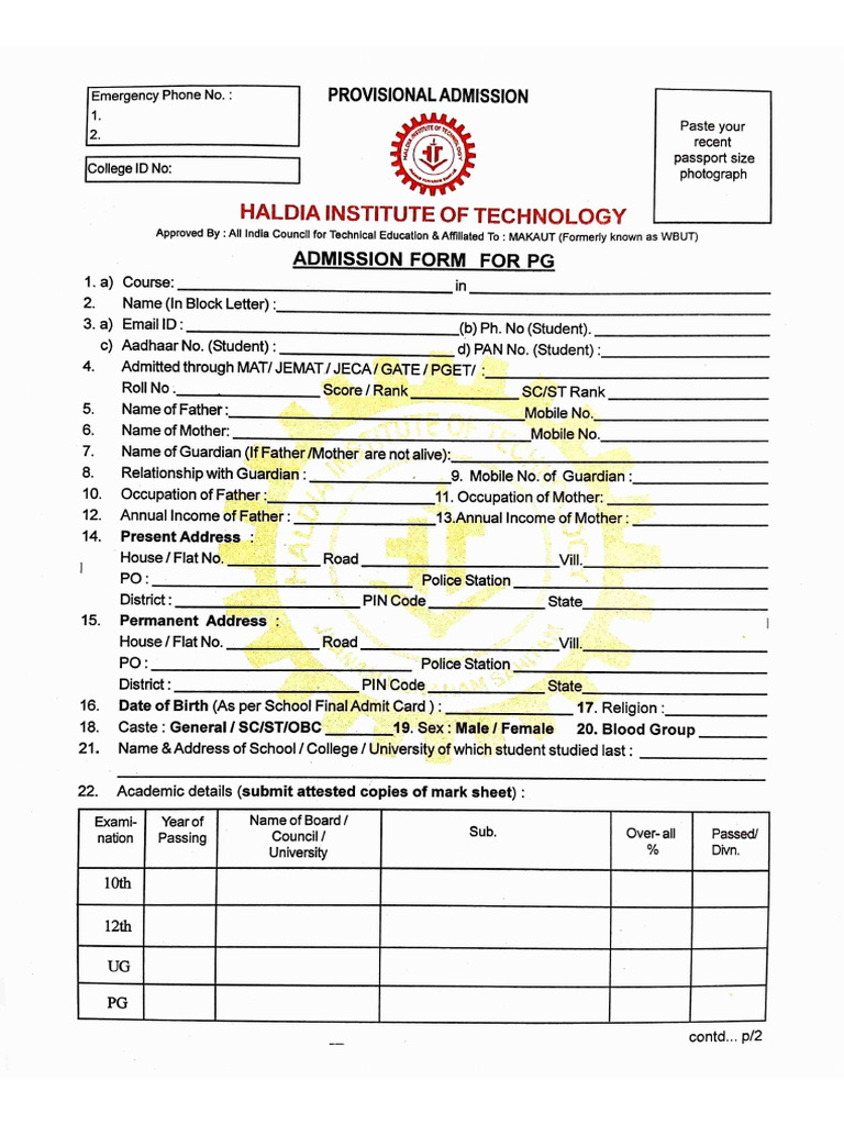 M-TECH Admission Form | PDF