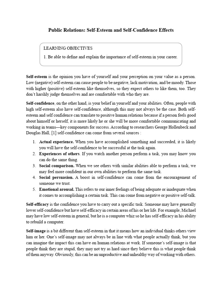Boosting Self-Esteem and Confidence | PDF | Self Esteem | Behavioural ...