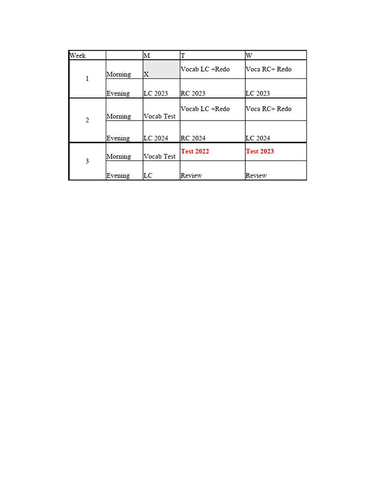 Weekly Study Schedule Overview | PDF