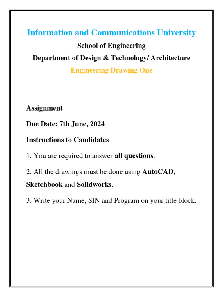 Engineering Drawing Assignment 2024 | PDF | Screw