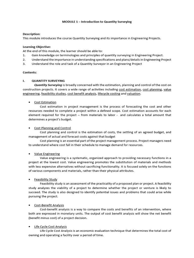 Introduction to Quantity Surveying | PDF | Cost–Benefit Analysis ...