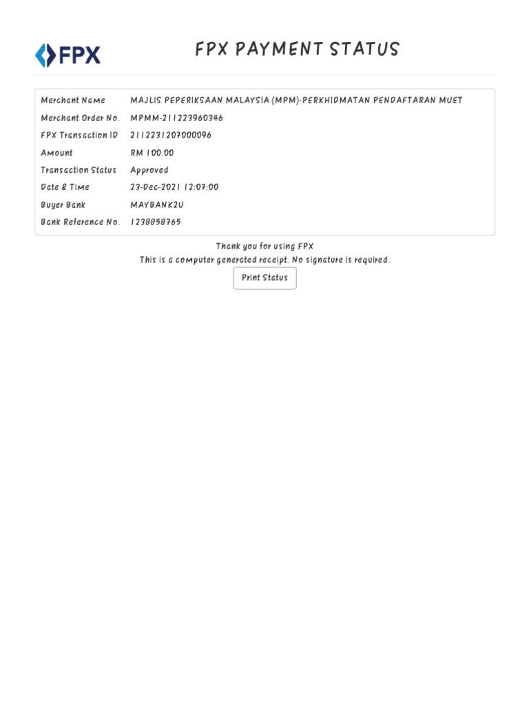 FPX Payment Status for MPM Transaction | PDF | Business | Finance ...
