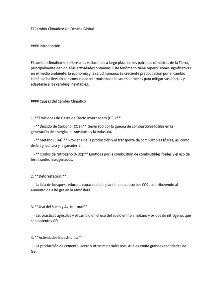 Causas y Soluciones del Cambio Climático | PDF | Gases de efecto ...