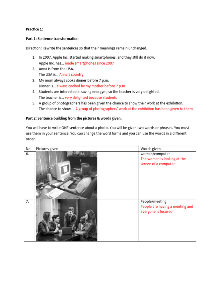 Sentence Transformation and Building Exercises | PDF | Language Arts ...