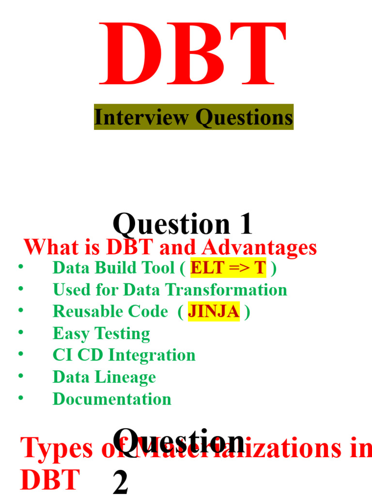 DBT Interview Questions & Answers Guide | PDF | Business | Computers