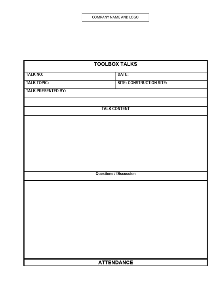 Toolbox Talk Template for Construction | PDF | Games & Activities | Art
