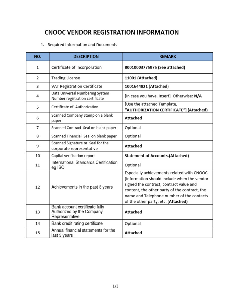 CNOOC Vendor Registration Guide | PDF | Business