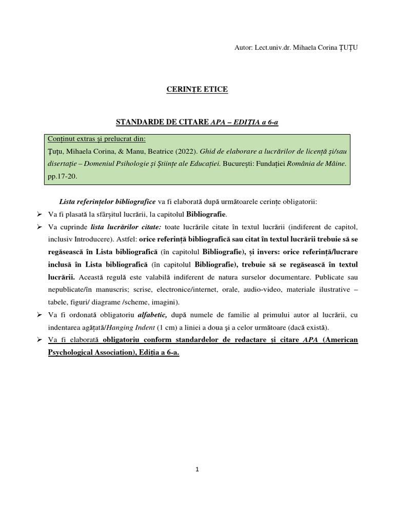 Cerinte Etice - Standarde Citare APA6 | PDF
