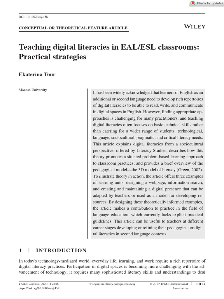 Teaching Digital Literacies in EAL Classrooms | PDF | English As A ...