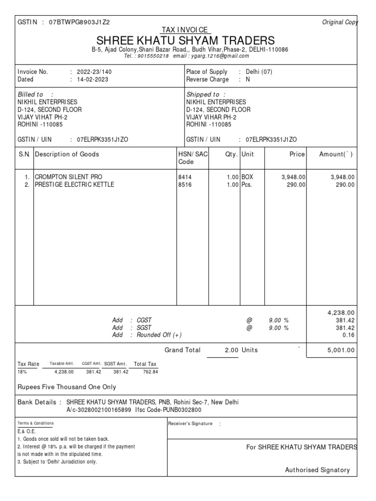 Crompton Fan Bill Download Free PDF Taxation Payments