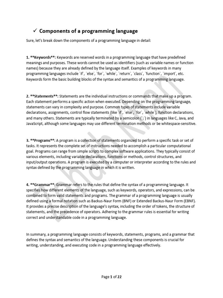 Components of a programming language | PDF | Programming Language ...