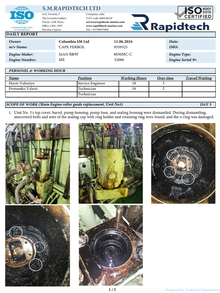 Engine Maintenance Daily Report | PDF | Mechanical Engineering