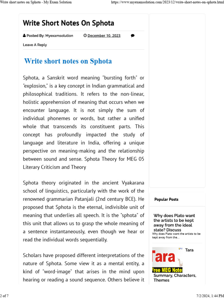 Understanding Sphota in Literature | PDF | Linguistics | Human Communication