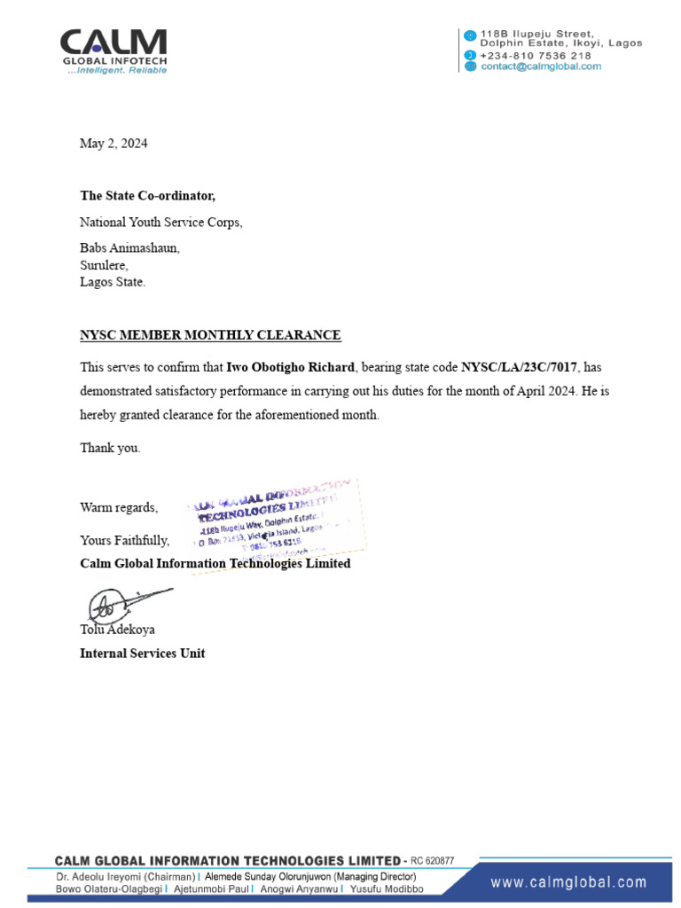 Clearance letter format pdf