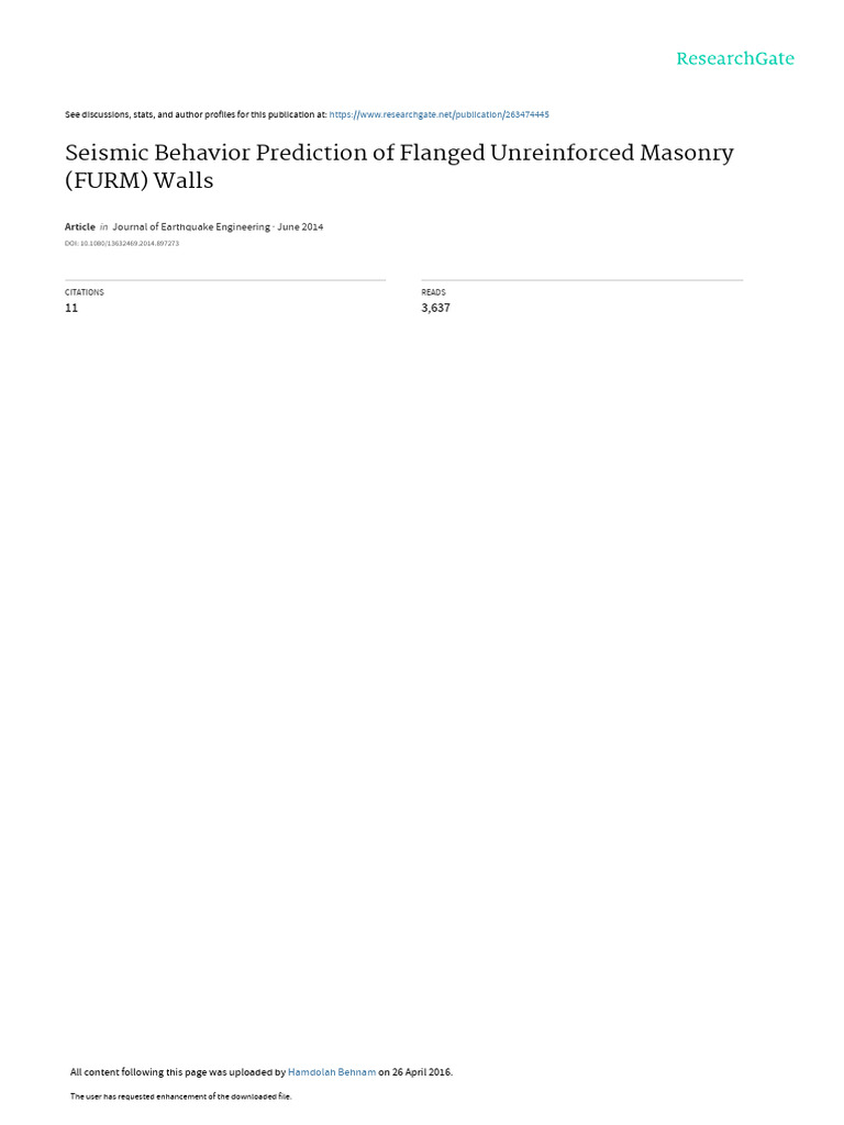 Seismic Behavior Prediction of Flanged Unreinforced Masonry (FURM ...