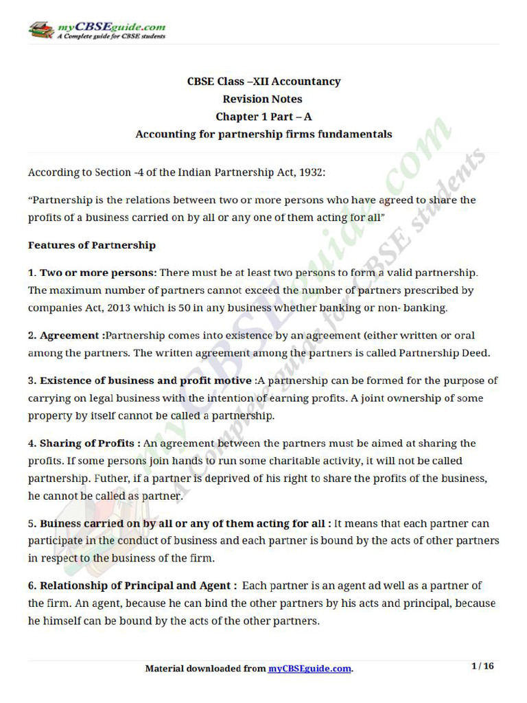 12 Accountancy Revision Notes Part A CH 1 | PDF