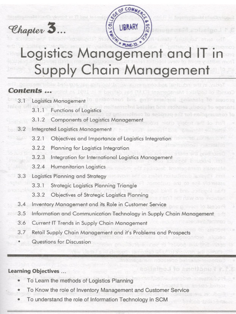 Supply Chain Management (3. Logistics Management and IT in Supply Chain ...