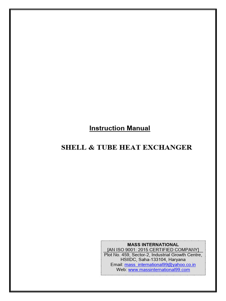 Shell and Tube Heat Exchanger Manual | PDF | Water Heating | Heat Exchanger