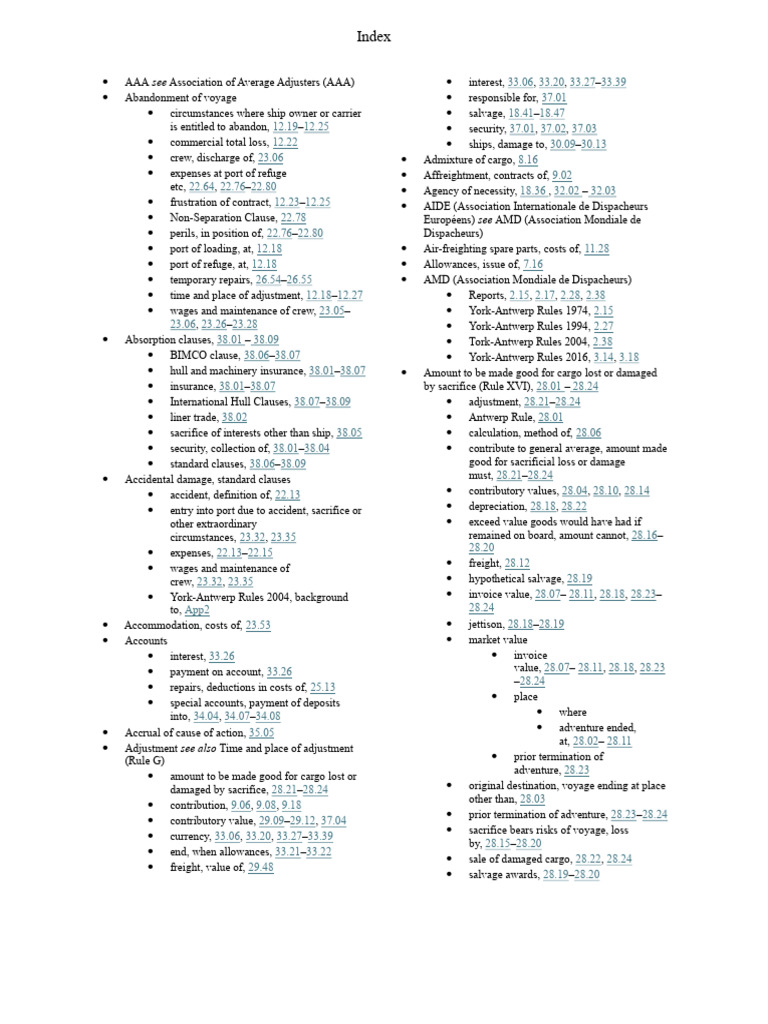 York Antwerp Rules Index Updated PDF Shipping