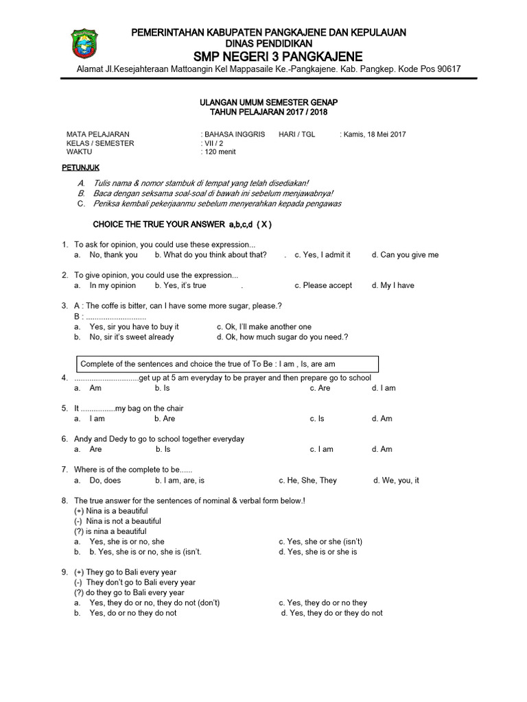 Soal SM 2 B Inggris | PDF | Language Arts & Discipline | Art
