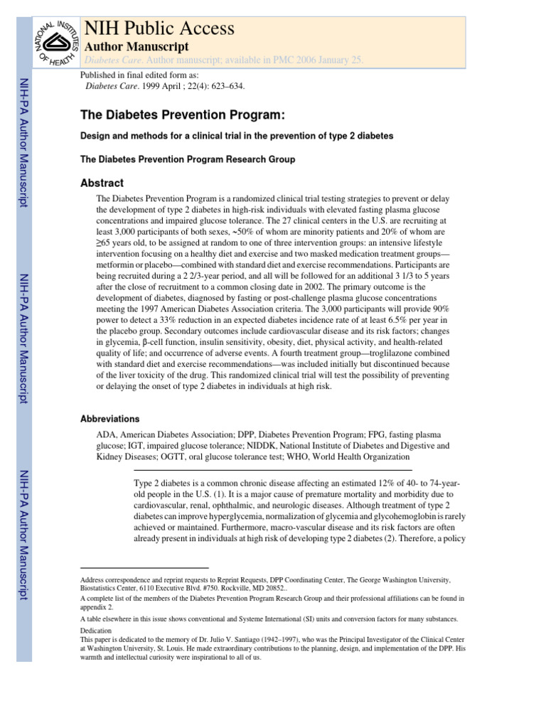 Diabetes Prevention Program Trial Overview | PDF | Diabetes | Prediabetes