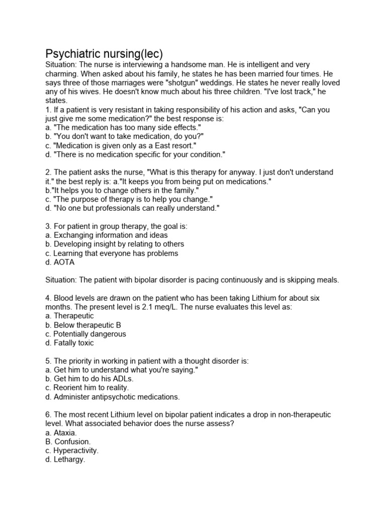 Psychiatric Nursing Interview Scenarios | PDF | Schizophrenia | Mental ...