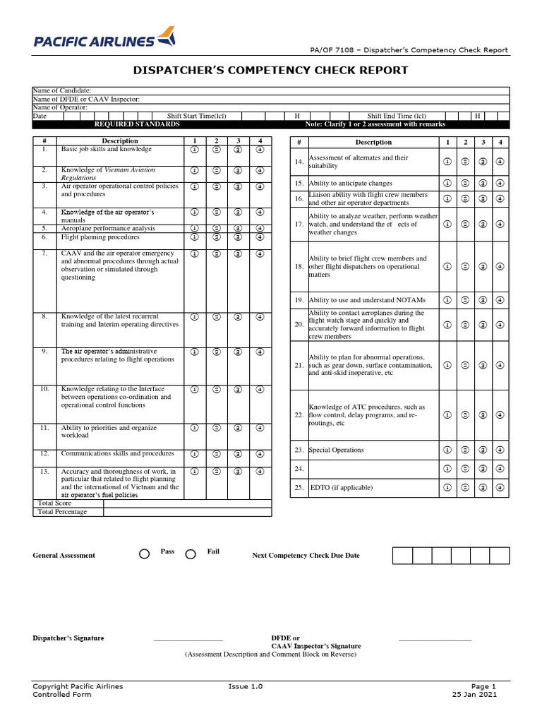 PAOF 7108 - Dispatcher's Competency Check Report | PDF | Situation ...